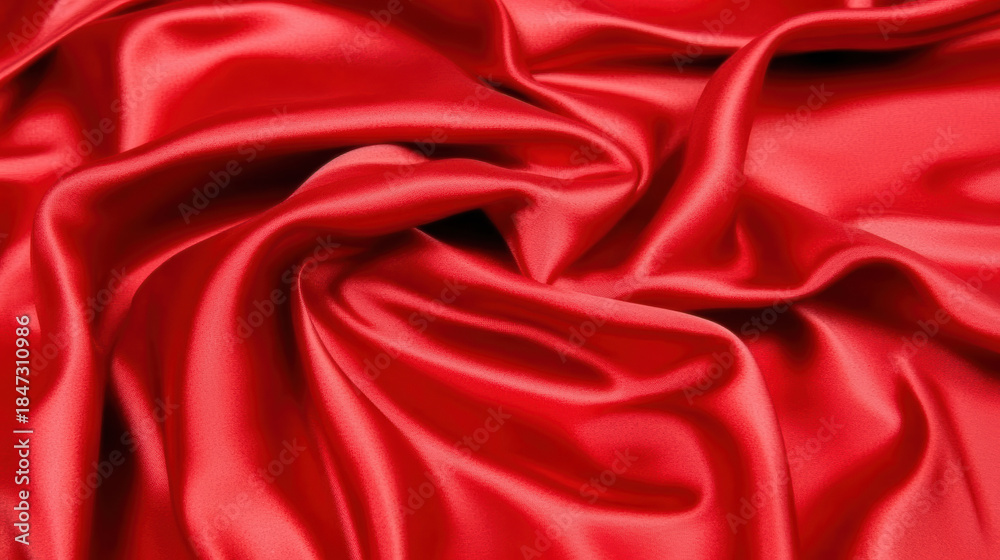 Obraz premium Red satin fabric folds with romantic glossy texture and flowing elegant drape