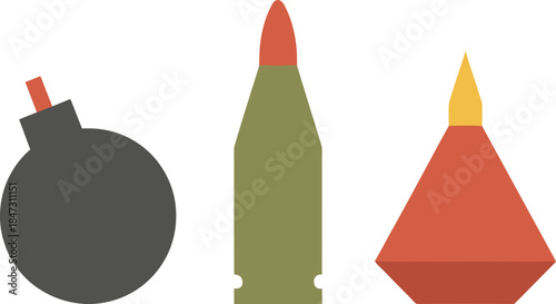 Simple Flat Design Weapon Arsenal, Cartoon Style Bomb Bullet Mine
