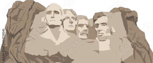 Stylized Flat Mount Rushmore National Memorial Landmark Sculpture Illustration