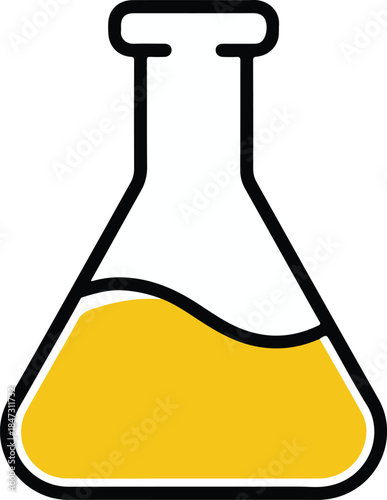 Erlenmeyer flask vector illustration with yellow liquid inside for chemistry and scientific research