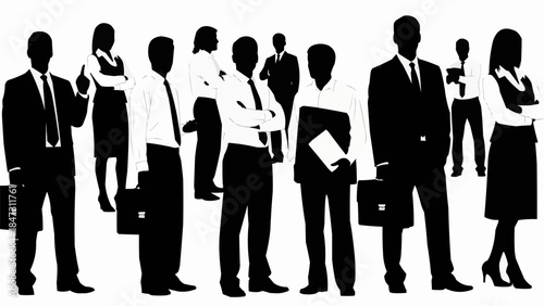 Diverse group of professionals in business attire standing together.