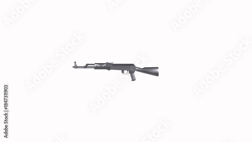 Realistic Black Assault Rifle on Plain Background