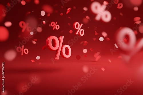 Red percentage symbols signifying discount. Business sale concept for promotion, retail offer, special deal, seasonal holiday event advertising.