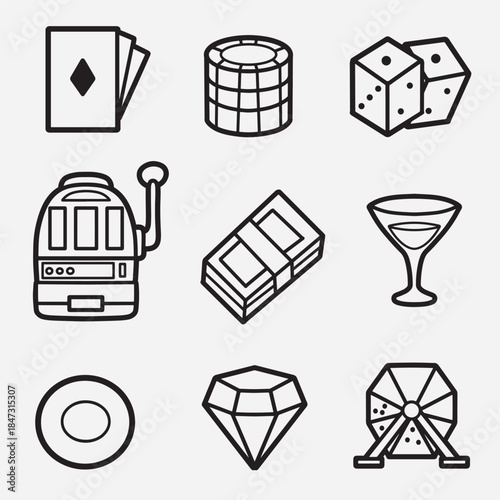 set of gambling with outline style good for icon, symbol, element design, coloring book, etc