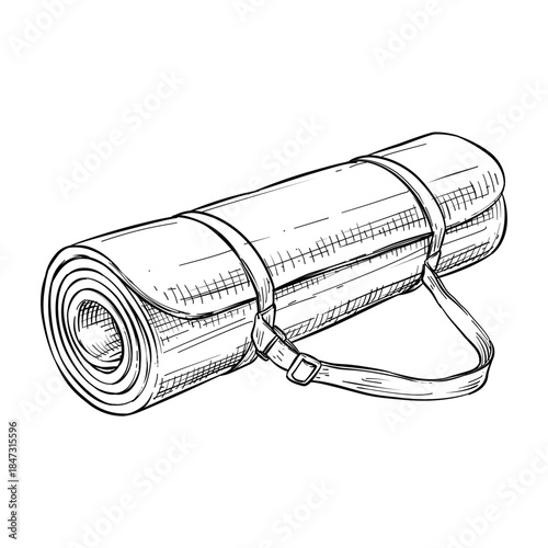 fitness yoga mat vector line art hand drawn illustration