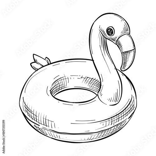 flamingo pool float vector line art hand drawn illustration