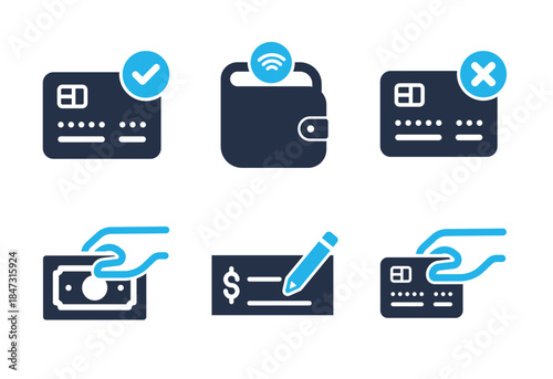 Transaction Status and Options icon set. Solid glyph series icons