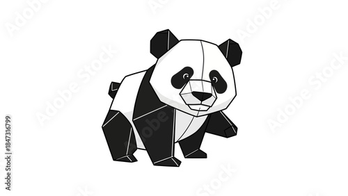 Modern Geometric Panda Illustration. Stylized Low Poly Design of a Cute Black and White Bear. Digital Art for Nature and Wildlife Concepts.
