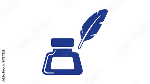 Inkwell and Quill Pen Icon - Classic Writing Symbol