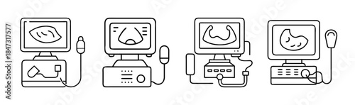 Medical ultrasound examination equipment showing various human organs for diagnostic imaging