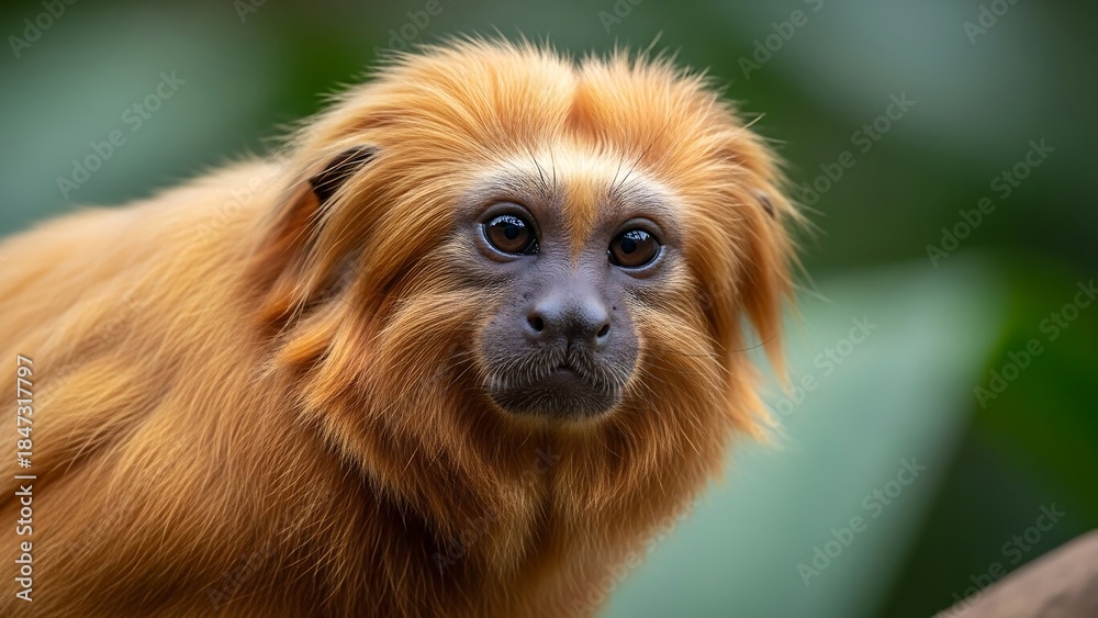 Obraz premium Close-up of a golden lion tamarin monkey with expressive eyes.