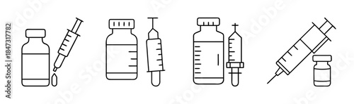 Various icons depicting vials and syringes for medical and healthcare concepts
