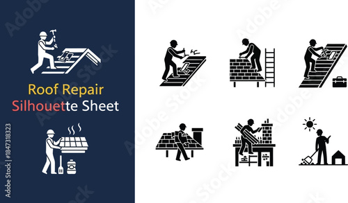 Silhouette sheet of roof repair and building maintenance activities