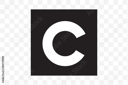 Set of eight copyright symbol variations, vector collection, round C icons, black and white designs, concentric rings, bold and thin strokes, modern and classic