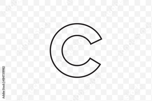 Set of eight copyright symbol variations, vector collection, round C icons, black and white designs, concentric rings, bold and thin strokes, modern and classic