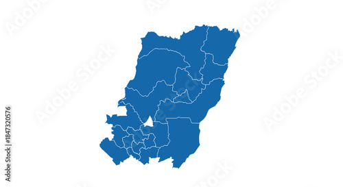 Blue silhouette map of a specific region or country, showing the internal administrative borders, on a white background.