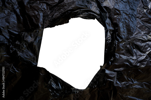 Fotografía black plastic texture with a transparent hole in the center
