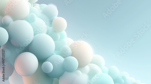 Soft molecular spheres create a clean scientific concept suitable for biotechnology communication and medical branding. Image supports pharmaceutical marketing, scientific education and research