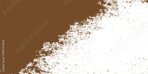 Abstract grunge background featuring a macro texture of dry brown coffee powder and white makeup eyeshadow heap splashes with an old rust pattern isolated on a textured wall