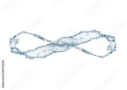 白背景に抽象的な青い波と水しぶきの3dイラスト
