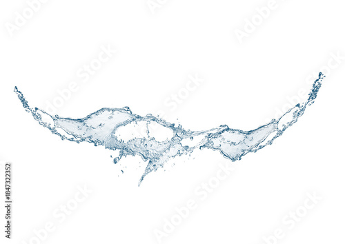 白背景に抽象的な青い波と水しぶきの3dイラスト