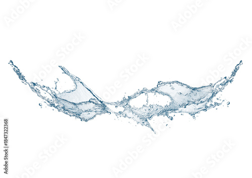 白背景に抽象的な青い波と水しぶきの3dイラスト