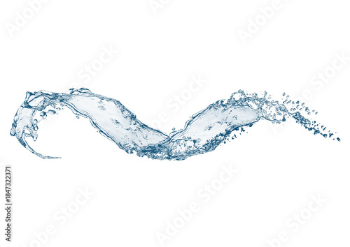 白背景に抽象的な青い波と水しぶきの3dイラスト