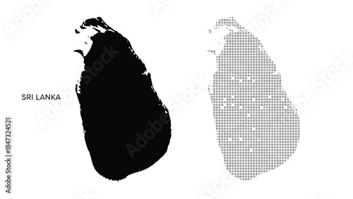 Vector illustration of Sri lanka map outline composed of dots in green and grey on a white background
