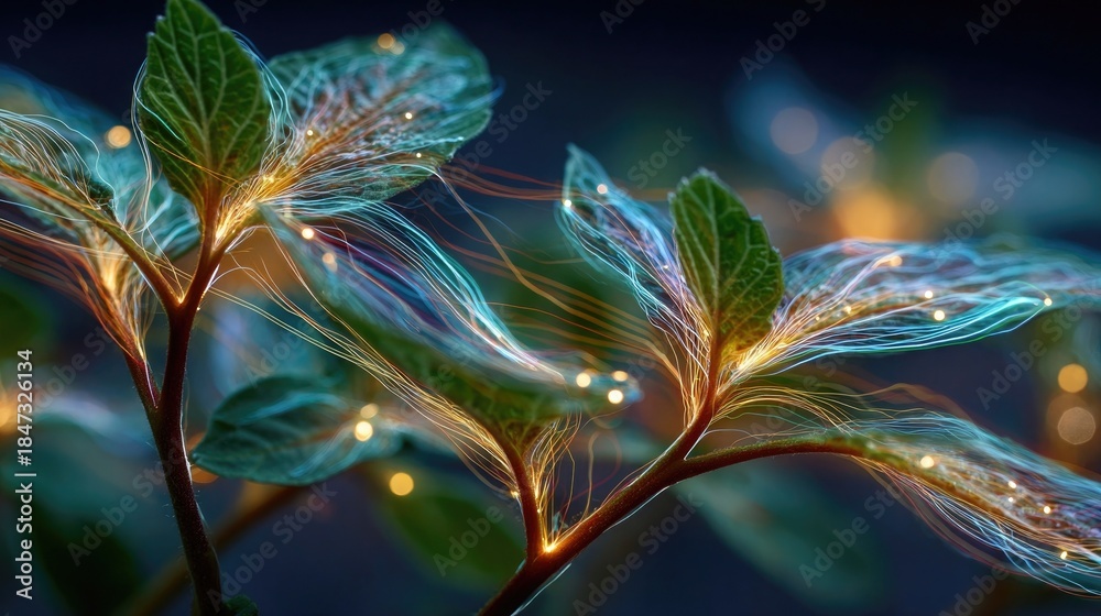 custom made wallpaper toronto digitalNeon insect trails captured in motion blur over tomato plant, glowing light streaks showing flight paths and plant interaction