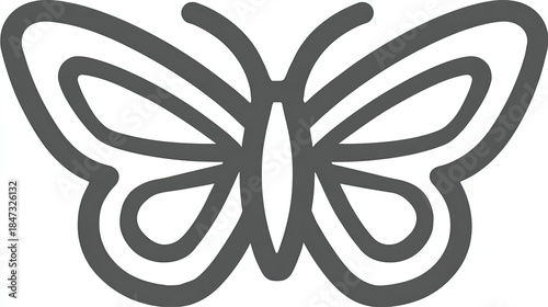Stylized graphic outline of an insect with prominent wings centered on a white background