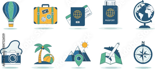 Set of vector beer and wine bottle icons featuring a summer beach travel design and business web symbols for an internet sign set