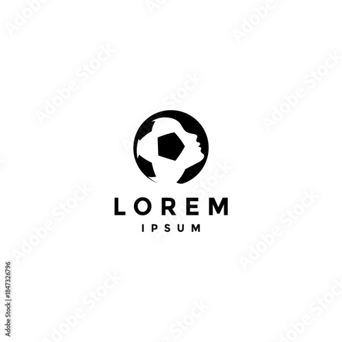 Head Face Silhouette In Soccer Ball Logo Design. Soccer Ball With Head Silhouette Logo Design.
