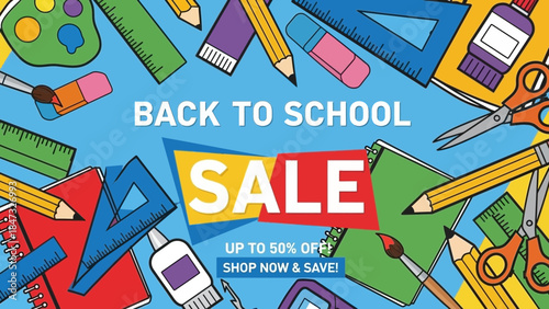 Back to School Sale with School Supplies and Educational Tools Illustration