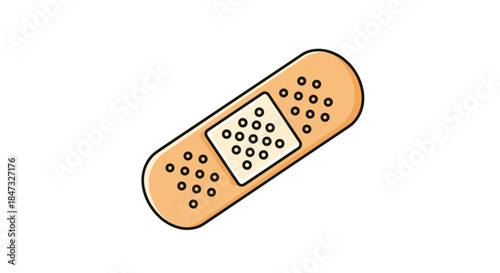 A simple and clean cartoon illustration of a flesh-toned adhesive bandage with a dotted texture, outlined in black.