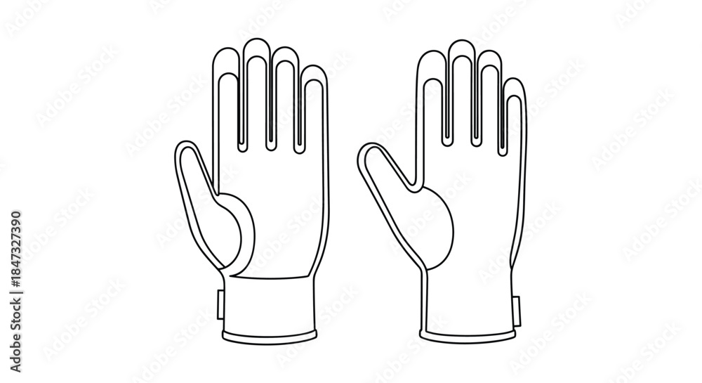 Obraz premium A simple black and white line art illustration showing a pair of durable work gloves, perfect for manual labor and protection.