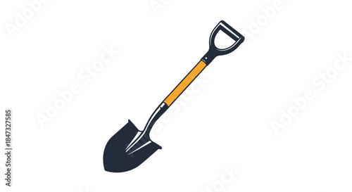 A simple hand-drawn illustration of a pointed digging shovel with a yellow and black handle, isolated on a clean white background.