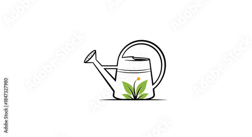 A simple and creative logo design of a watering can with a small plant and flower growing from its side, symbolizing nature and growth.