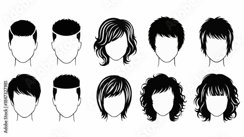 Collection of Diverse Hairstyles for Men and Women Illustrated.