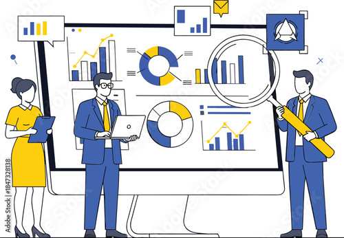 Travel agent or planner standing next to a large globe with a checklist and calendar, specializing in global travel and tourism logistics