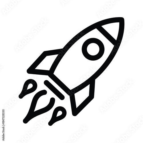 Simple black line drawing of a rocket ship launching