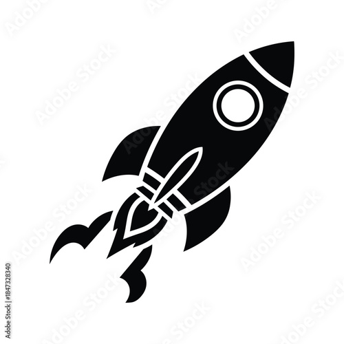 Black rocket ship launching into space