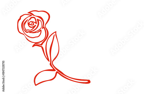 手描きイラスト素材・一筆書きの一輪の赤い薔薇