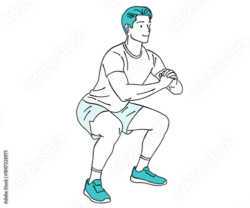 スクワット運動をする男性｜筋トレ・下半身・フィットネス・健康