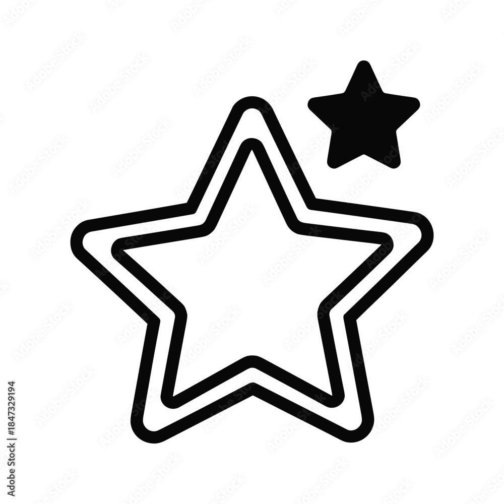 Obraz premium Simple black and white star icon with double outline and small star