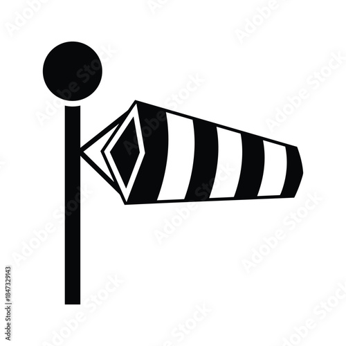 Black and white windsock icon on a white background