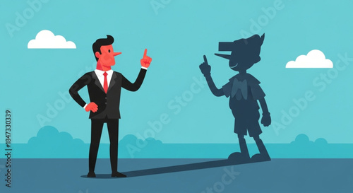 Confident Businessman Gesturing with Heroic Shadow Reflection in Office Environment Illustration