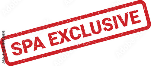 A red textured rubber stamp highlighting an exclusive offering for luxury spa services and wellness experiences