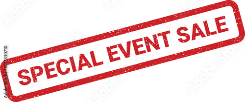 A textured rectangular rubber stamp featuring SPECIAL EVENT SALE text prominently displayed for promotional announcements
