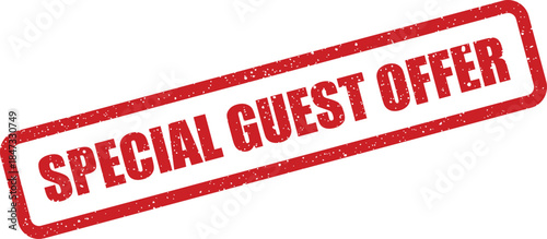A textured rectangular rubber stamp with SPECIAL GUEST OFFER text for exclusive invitations and promotional campaigns