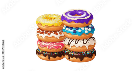 Stack of donuts with colorful toppings 